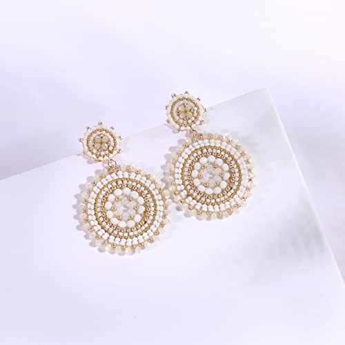 White Earrings For Women Summer Beach Handmade Colorful Crystals Glass Bead Statement Earrings Bohemia Hoop Dangle Earring For Women #TOP4