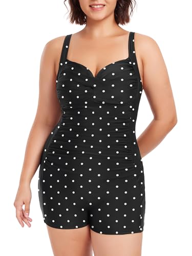 Ocean Blues Women's Plus Size Boyleg One Piece Bathing Suit Tummy Control Retro One Piece Swimsuit3