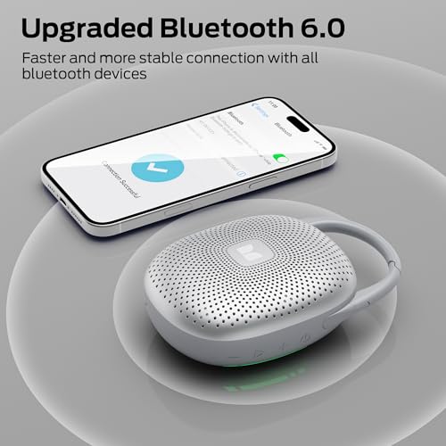 Image of Monster Bluetooth Speaker Ultra-Portable with Integrated Carabiner Clip, IPX7 Waterproof, 29H Playtime, Bluetooth 6.0, TWS Pair Clip-On Speaker for Outdoor, Hiking, Beach, Shower & Travel, Light Grey