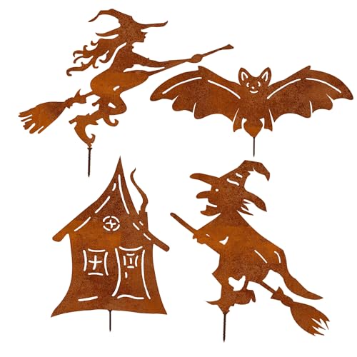 4 Stück Roststecker Halloween Deko Set, Rostfigur Hallöween...