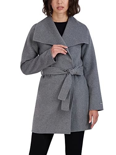 Image of TAHARI Women's Double-faced Luxury Soft Wool Blend Peacoat- Wrap Wool Coat With Removable Belt