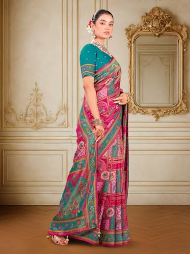 Image of Glory Sarees Women's Luxurious Dola Pure Silk Original Saree Position Print Work Madhubani Inspired Motifs Banarasi Kanjivaram Style Saree With Blouse Piece (Elegant101 Parent)