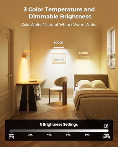 Image of PopoIron Rechargeable LED Wall Sconces Set of Two,Wall Lights for Bedroom with Remote Control and Touch,360 Magnetic Rotation,3 Colors Dimmable Brightness Wood Wall Lamps with 15 RGB Colors,2 Pack