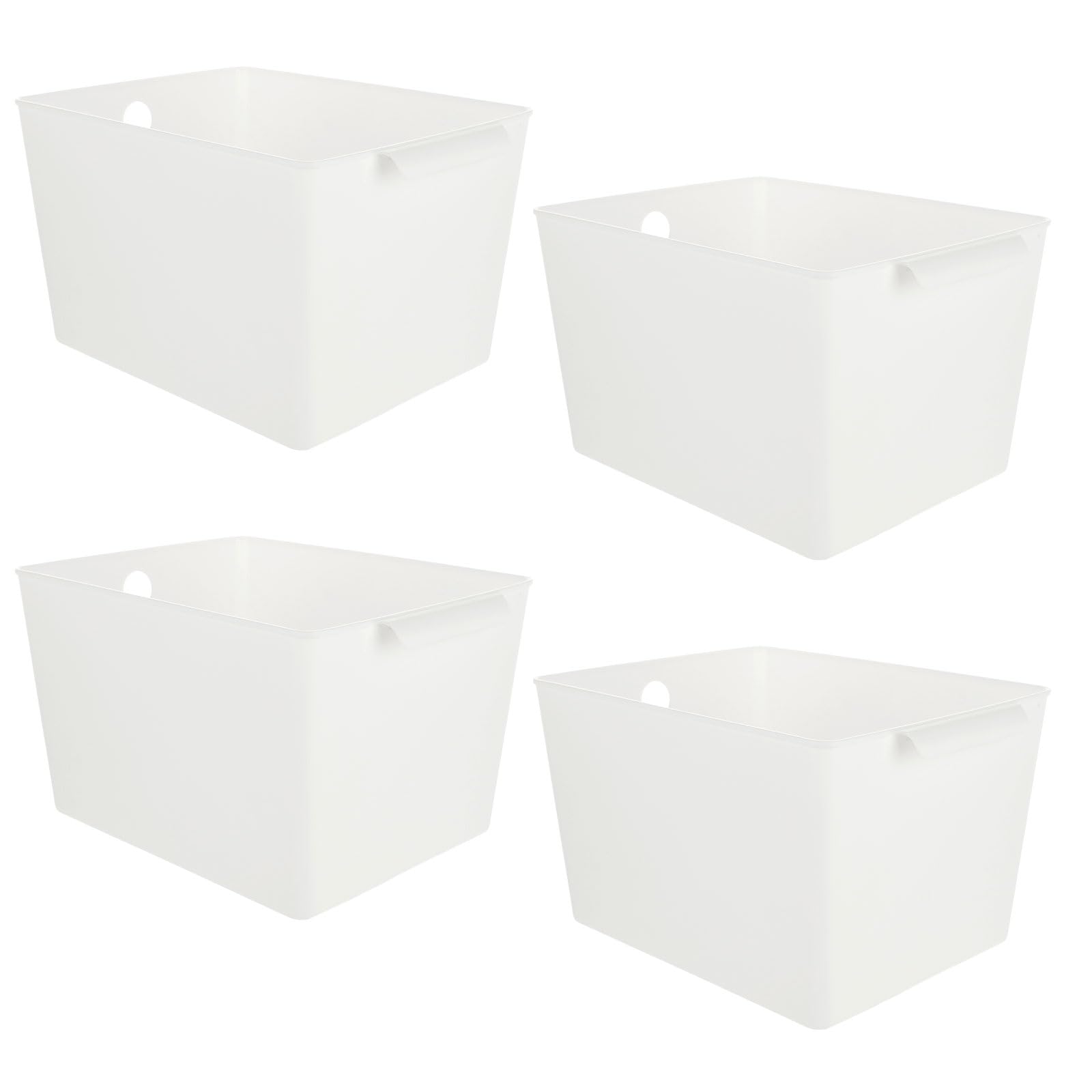 ASelected 4Pcs Plastic Storage Boxes With Handle White Box 26X19X15Cm Cupboard Storage Boxes Plastic Storage Basket Kitchen Cupboard Home And Office,White, Large