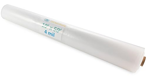 Miniatura 1 de IDL Packaging Lámina de plástico transparente de 4 mil para pintura, rollo de película LDPE de 10 x 50 pies cuadrados  Polietileno grueso resistente