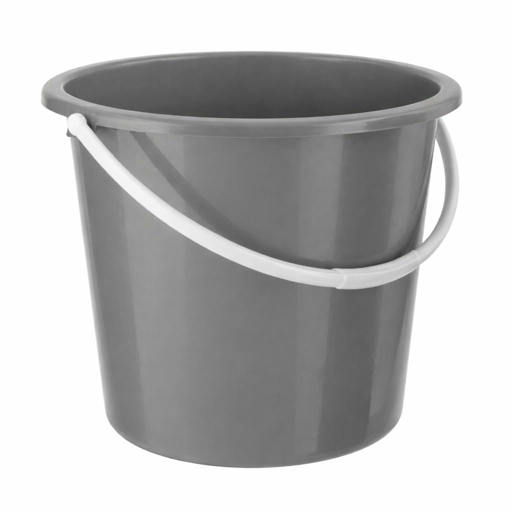 HOMESHOPA Round Plastic Bucket with Handle, Grey 10 Litre Multi-Purpose Household Bucket for Cleaning, Laundry, Storage & Washing