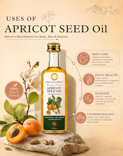 Image of Himalayan Firefly Pure Apricot Kernel Oil | Cold Pressed Unrefined Carrier Oil For Skin Hair Face Body Care | Lightweight Non Sticky Massage Application | Glass Bottle | 100ml