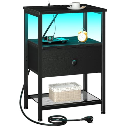 AMHANCIBLE Nachttisch, Beistelltisch mit Ladestation und LED-Leuchten – Ansicht 1