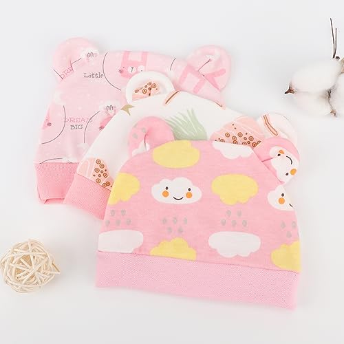 Image of DRESHOW BQUBO 3 Pack Newborn Baby Swaddle Blanket with Hats Infant Adjustable Velcro Swaddling Wraps with Bear Ears Cap for 6-12 Lbs Newborns & 0-3 Months Girls Boys