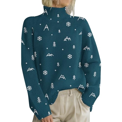 Cute Sweaters,Womens Christmas Sweater Turtleneck Oversized Sweater Long Sleeve Spilt