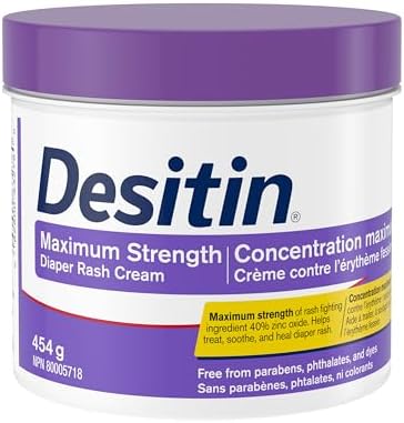 Desitin Maximum Strength Diaper Rash Cream, 40% Zinc Oxide Cream, for Immediate Relief, Dermatologist and Pediatrician Tested, Helps Heal, 454g