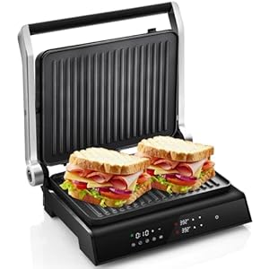 COSTWAY Electric Panini Press Grill, 1200W Gourmet Sandwich Maker w/Non-Stick Double Sided Plates & Removable Drip Tray, 3 in 1 Electric Indoor Gril, Open 180 Degrees to Fit Any Type or Size of Food