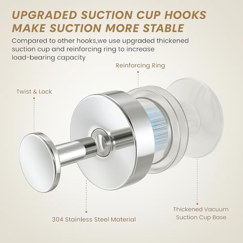 Image of BKV Suction Cup Hooks for Glass Window,Removable Shower Hooks for Inside Shower,Metal Towel Hooks for Bathrooms,6 Pack(Mirror)