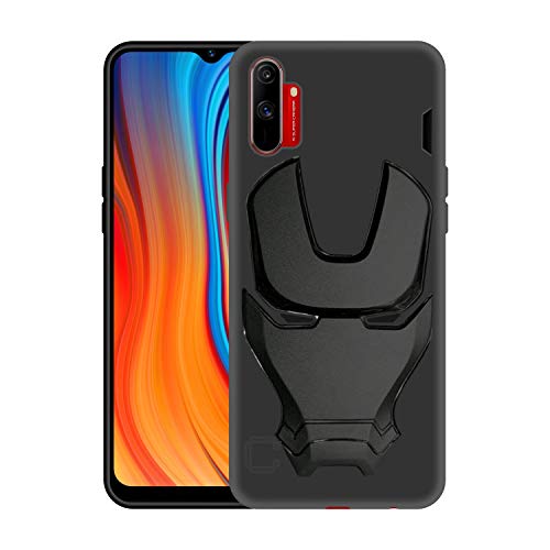 Image of COVERLY Official 3D Touch Feel Trending Avengers Logo Mask Soft Rugged Grip Silicone Iron Man Super Power Cartoon Movie Engraved Silicone Matte Back Cover for Realme C3 (6.53 inch) - Black