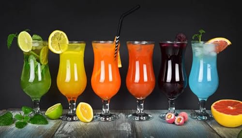 Image of criterion Hurricane Glasses, Set of 6 Cocktail Glasses, 400 ml Pina Colada Glasses Clear Tulip Drinking Cups for Beverages, Juices, Beer, Tropical Drinks