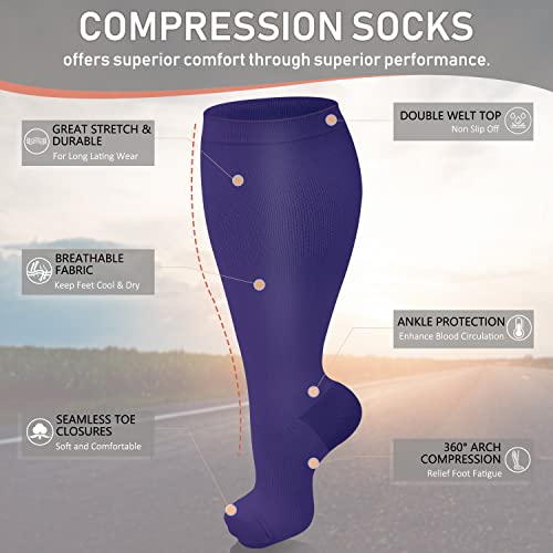 Image of Diu Life 3 Pairs Plus Size Compression Socks for Women and Men Wide Calf Extra Knee High Support for Circulation