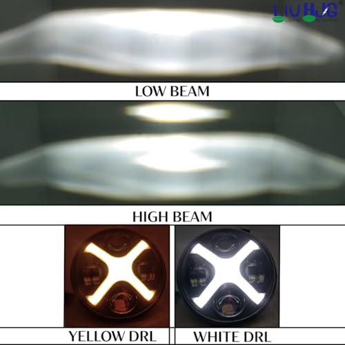 Image of LIU HJG Super Bright LED Headlight 7 Inch DRL Waterproof & Dustproof 67W 12V DC Power High /Low Beam Yellow /White DRL Light Universal fit for Thar, Jeep, Classic 350 & Others (Pack of 1)