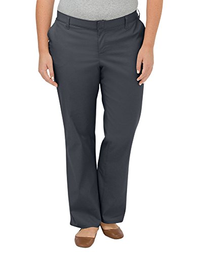 Dickies Women's Plus-Size Wrinkle Resistant Flat Front Twill Pant with Stain Finish, Charcoal, 20W Unhemmed