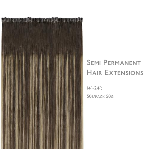 Image of WENNALIFE U Tip Hair Extensions Human Hair, 50g 50s 20 Inch Balayage Chocolate Brown to Caramel Blonde Remy Hair K Tip Hair Extension Real Human Hair Invisible Straight Keratin Hair