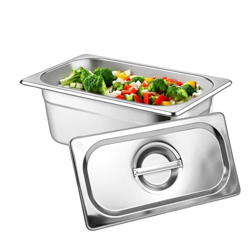 Image of HS Stainless Steel GN Pan Quarter Size 1 /4 100mm Depth 2.5L Capacity Anti-Jam Design 100% BIS Certified Raw Material European Standard Made in India 26.5 x 16.2 x 10 cm Professional Kitchen Grade
