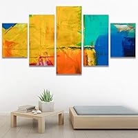 SIGNWIN 5 Panel Canvas Wall Art Modern Art Abstract Brushstroke Closeup Expressionism Expressive Modern Multicolor Oil Painting for Home Decorations Ready to Hang - 60