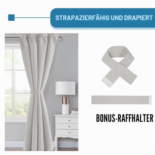 BellaHills 100% Vorhang Blickdicht mit Kräuselband 2er Set H145 x B140 cm Thermovorhang Kälteschutz Kurze Gardinen Verdunkelung… – Ansicht 6
