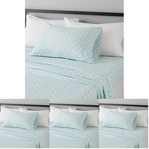 Image of Amazon Basics Lightweight Super Soft Easy Care Wrinkle Free Microfiber 3 Piece Bed Sheet Set with 14-Inch Deep Pockets, Twin, Aqua Fern, Floral, Kids, Men & Women Bedding (Pack of 4)