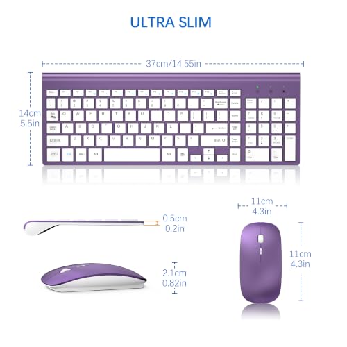 Image of Wireless Keyboard and Mouse Ultra Slim Combo, TopMate - Purple White
