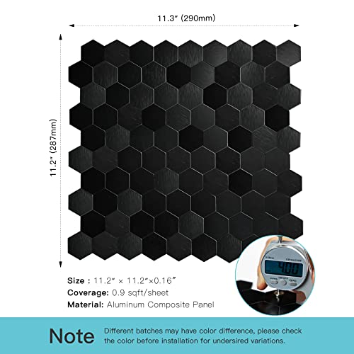 Miscasa 12-Sheet Peel And Stick Backsplash Tile, Hexagon Black Brushed Aluminum Texture Panel Self-Adhesive Mosaic Tiles For Kitchen Bathroom Fireplace #TOP1