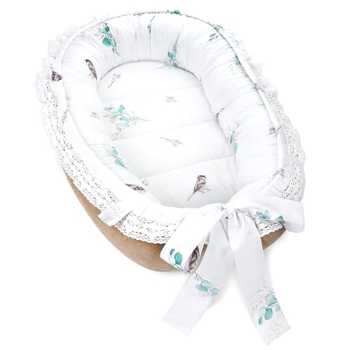Babynest babynestchen neugeborene 90 x 50 cm baby nestchen tragbar nest für bett kinder kuschelnest coccon für Jungen und Mädchen A. Spatzen Beige
