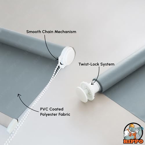 Image of HIPPO No Drill Blackout Blinds for Windows | No Tools, Light & Heat Blocking Blinds, UV Protection, Smooth Chain, Inside Mount, Ideal for Sun Exposed Areas (Blue-Grey, 3FTX9FT)
