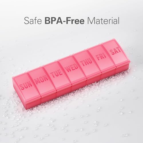 Image of Barhon Pill Organizer Large, Weekly Medicine Pill Organizers, 7 Day Pills Box Case Travel for Big Vitamin Supplements Fish Oil, Red
