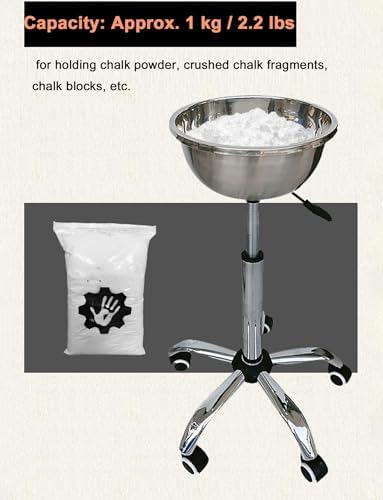 Adjustable Height Gym Chalk Stand with Lid & Wheels - Stainless Steel Chalk Bowl for Gymnastics, Weightlifting, Rock Climbing, Crossfit Training, Portable & Durable