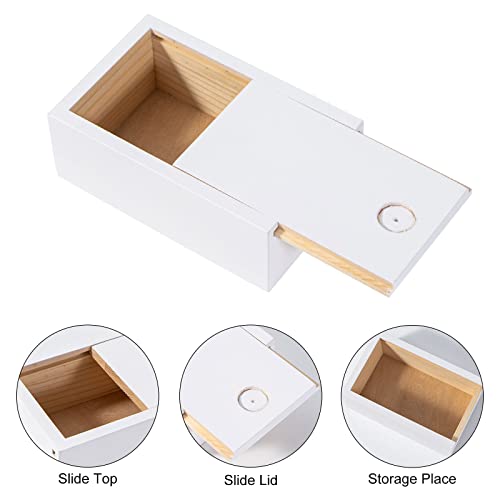 Wooden Storage Box With Sliding Lid, 5.9'' X 3.7'' X 2.2'' Stash Keepsake Box, Small Rustic Memory Wood Boxes, Decorative Container Box For Jewelry, Anniversary, Souvenir, And Treasure (White) #TOP2