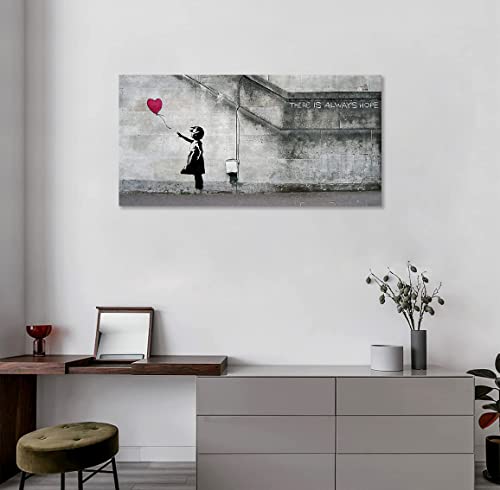 バンクシー 赤い風船と少女 アートパネル 大型 banksy モノクロ ポスター 絵画 壁掛け 部屋飾り お風呂 玄関 木枠付きの完成品(50x100cm) [3]