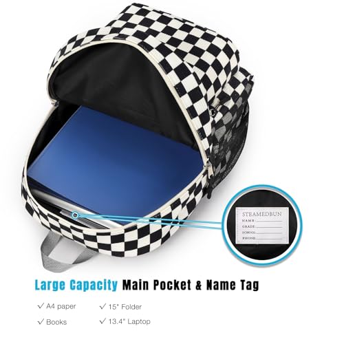 STEAMEDBUN Corduroy Kids Backpack for Boys Girls 3-8, Boys Backpack for Elementary Kindergarten - Checkered - Image 6