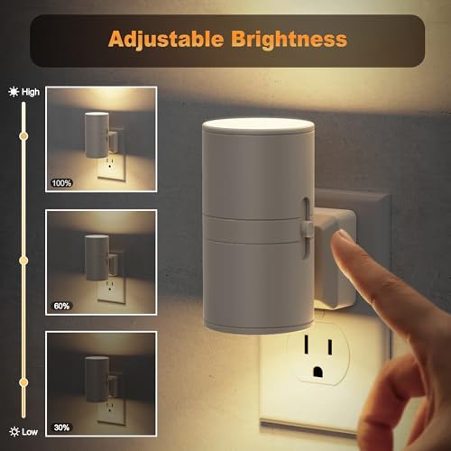 Image of JandCase Night Lights Plug into Wall, Dimmable Gray Night Lights with Dusk to Dawn Light Sensor, Soft White 3000K, 0-100LM Adjustable Brightness Nightlight for Hallway Bathroom, 2 Pack