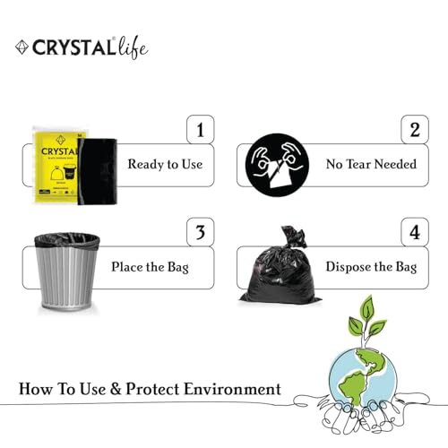 Image of Crystal Pouch Garbage Bags | Large | 90 Count | 15 Bags X 6 Rolls | 24 X 32 Inches | For Dry & Wet Waste | Black