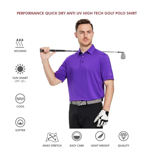 Image of Mens Polo Shirts Short and Long Sleeve Casual Solid Stylish Dry Fit Performance Designed Collared Golf Polo Shirts for Men