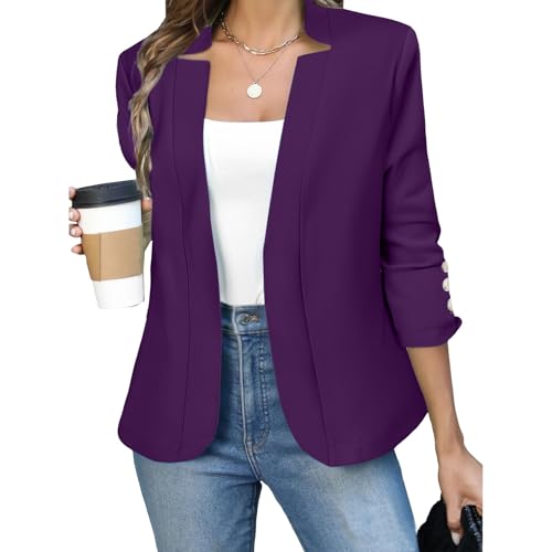 Purple Business Casual Blazers for Women Plus Size Lightweight Open Front Long Sleeve Jackets Ladies Dressy Work Office Outfits Suit Classy Professional Teacher Interview Clothes 2026 Spring