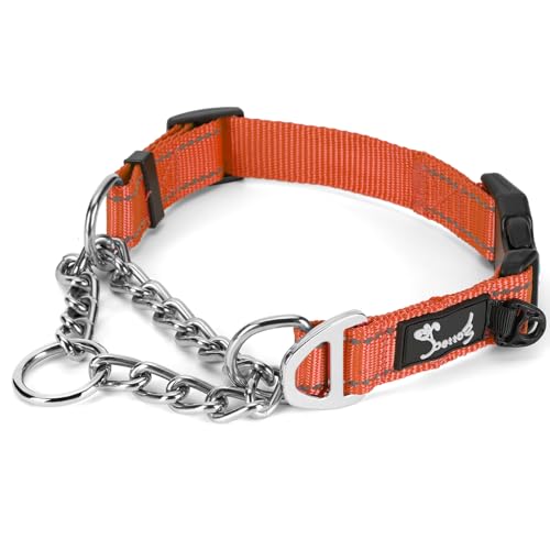 PETTOM Hundehalsband – Verstellbares, Reflektierendes Halsband mit Sicherheitsverschluss für Training, Atmungsaktives Nylon für Mittelgroße bis Große Hunde (Rot, M 43-52cm)
