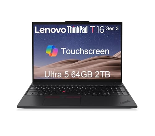 Image of Lenovo ThinkPad T16 Gen 3 Business AI PC Laptop (16 inch FHD+ Touchscreen, Intel 12-Core Ultra 5 125U (> i7-1355U), 64GB DDR5, 2TB SSD), 2x Thunderbolt 4, Fingerprint, Backlit, 5MP IR Webcam, Win 11 Pro