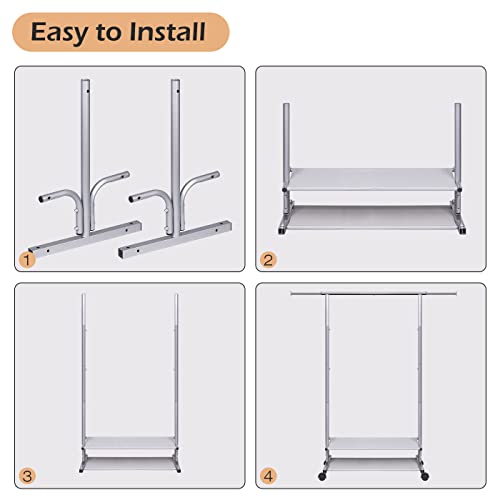 Misslo 2 Shelves Clothing Racks For Hanging Clothes Hanger Rack Rolling Garment Rack Heavy Duty Metal Wardrobe Rack, Silver #TOP6
