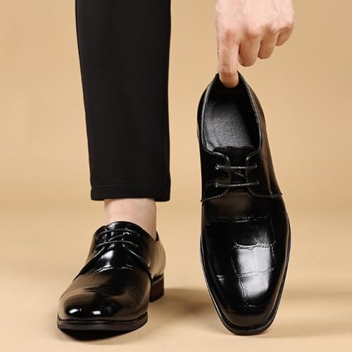 Men's Leather Retro Crocodile Print Chunky Heel Oxford Shoes Comfort Lace-Up Business Low Heel Formal Shoes for Wedding Party Evening4