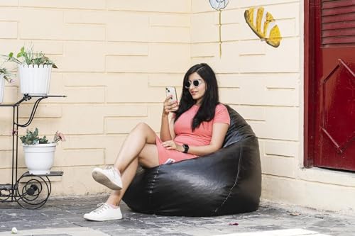 Image of Chair Cover Without Beans | Tear Drop Shape Lounge Chair Cover for Home, Office, Bedroom, and Hall | Soft & Durable Cover, Comfortable Seating for Adults & Teens (Black, XXXXL)