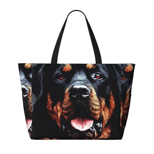 Beach Bags For Women Large Waterproof Sandproof Beach Tote Bag Lightweight Zipper Carry On Bag Cool Rottweiler Dog Art Pool Bag For Gym Travel Vocation2