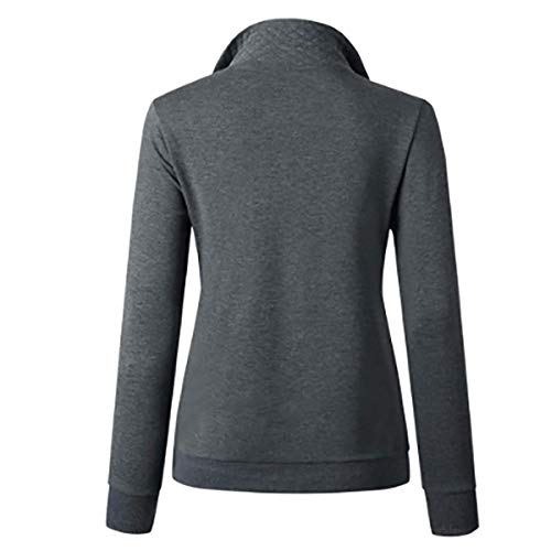 Women's Fashion Quilted Pattern Long Sleeve Casual Zipper Sweatshirt Solid Color Pullover Shirt Top.jninth Dark Gray #TOP2