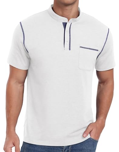 Image of Sailwind Mens Henley Shirts Short Sleeve Summer Casual Classic Cotton T Shirts Pocket Button Shirt