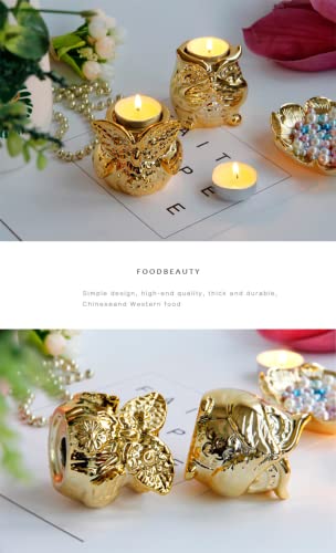 Creative European Owl Ceramic Candle Holder Gold Plated Candle Cup Office Desktop Home Wedding Decorative Ornaments (Cover Up One's Mouth) #TOP5