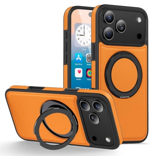 Étui iPhone 13 Pro orange en silicone et cuir avec anneau support